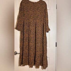 Leopard Print Tiered Midi Dress - Brown